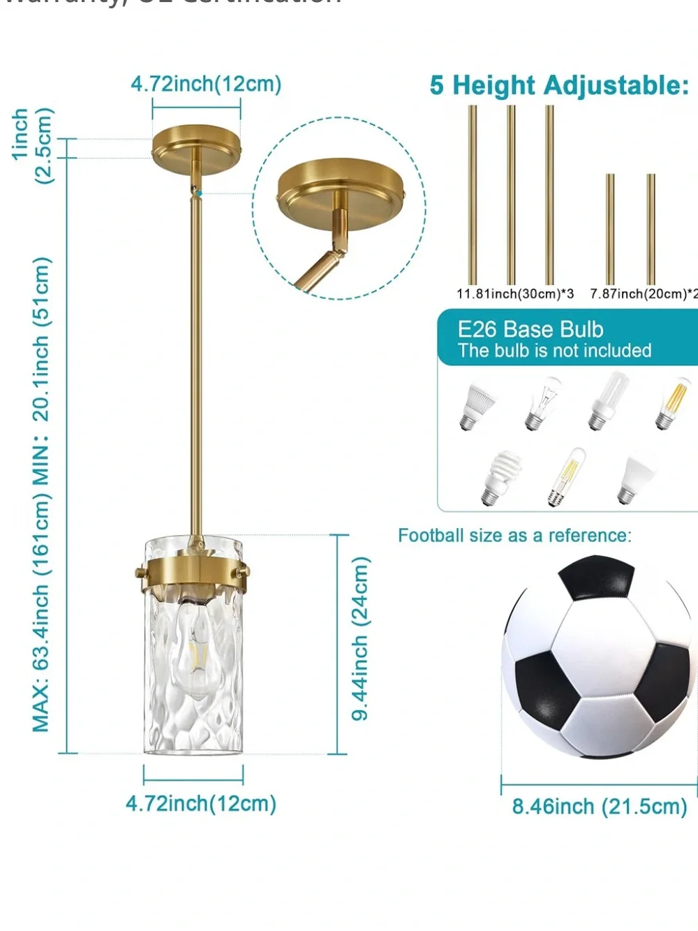 NIB Brushed Gold Pendant Lights for Kitchen Island 4.72